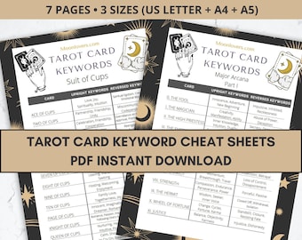 Tarot Keyword Cheat Sheets, Digital Download PDF Divination Guide, Instant Access Printable, Great for Tarot Card Reading Beginners