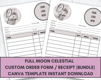 Full Moon Custom Order Form / Order Receipt Canva Template Bundle, Small Business Instant Access Printable Download, Editable & Customizable