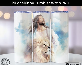 Jesus Christ Tumbler Wrap, Jesus with Lion Faith Sublimation Design, Straight & Tapered Skinny 20oz Tumbler Design, 300 DPI Digital Download