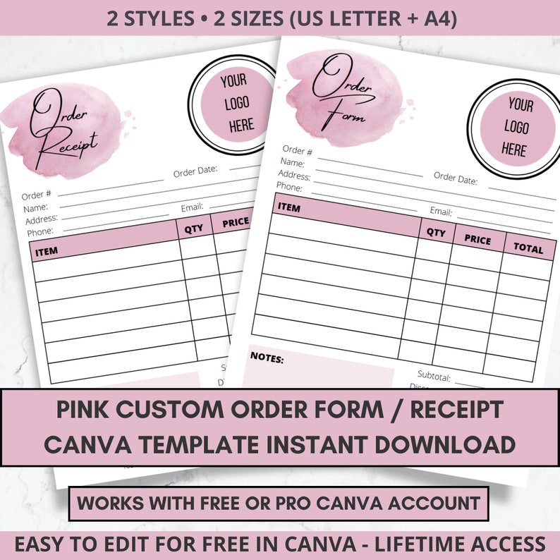 Custom Logo Order Form, Order Receipt, Price List, Gift Certificate, Thank You Card Canva Template Bundle Small Business Editable Printables image 2