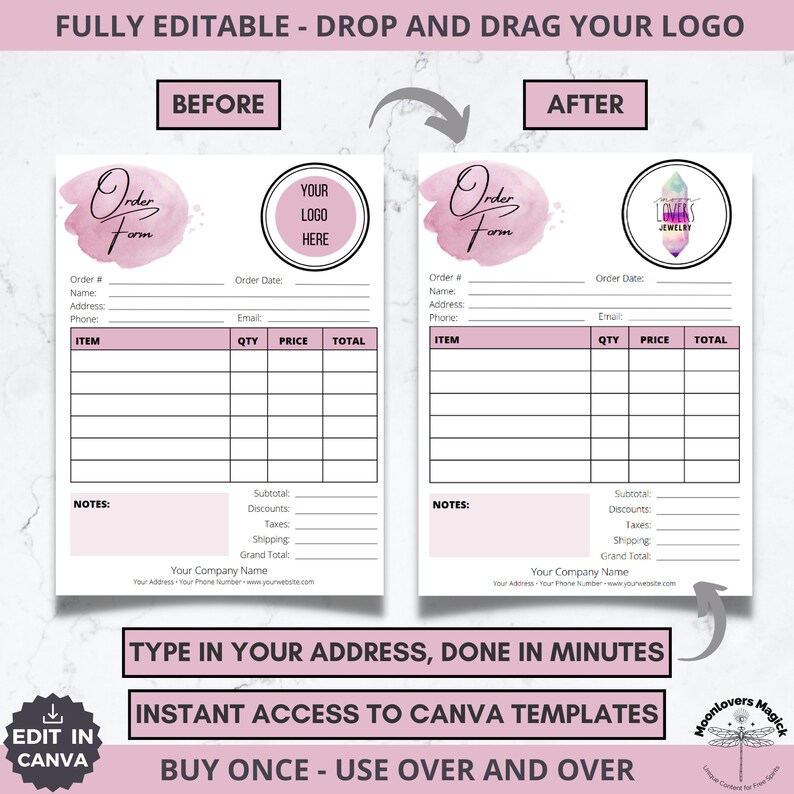 Custom Logo Order Form, Order Receipt, Price List, Gift Certificate, Thank You Card Canva Template Bundle Small Business Editable Printables image 7