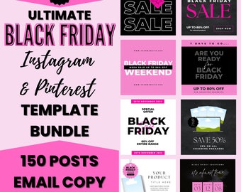 150 Black Friday Instagram Templates, Canva Social Media Black Friday Bundle, 50 Posts 50 Stories 50 Pinterest Pins, Email Templates & More