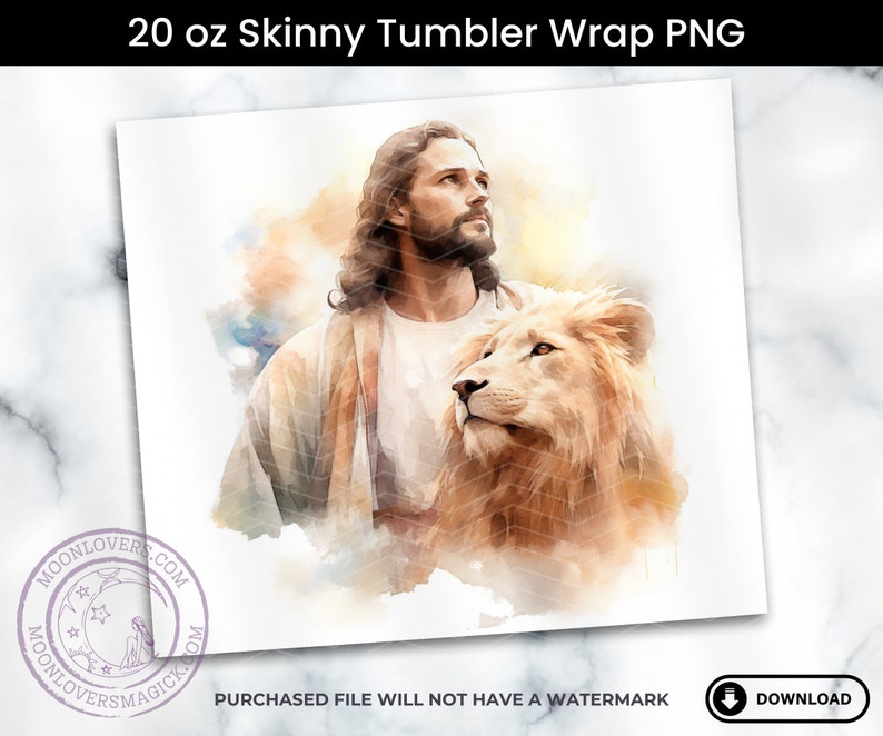 Jesus with Lion Tumbler Wrap, Seamless Sublimation Design, Straight & Tapered Skinny 20oz Tumbler Design, 300 DPI Instant Digital Download image 3