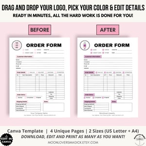 Logo Custom Order Form Template, Order Tracker, Order Receipt Canva Template Bundle, Small Business Printable, Fully Editable & Customizable image 3