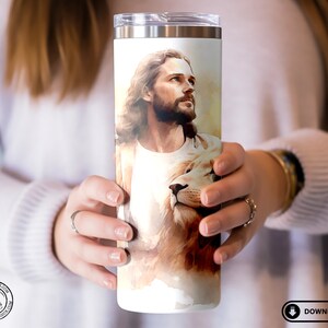 Jesus with Lion Tumbler Wrap, Seamless Sublimation Design, Straight & Tapered Skinny 20oz Tumbler Design, 300 DPI Instant Digital Download image 2