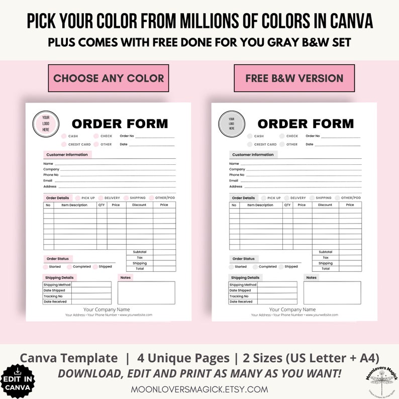 Logo Custom Order Form Template, Order Tracker, Order Receipt Canva Template Bundle, Small Business Printable, Fully Editable & Customizable image 4