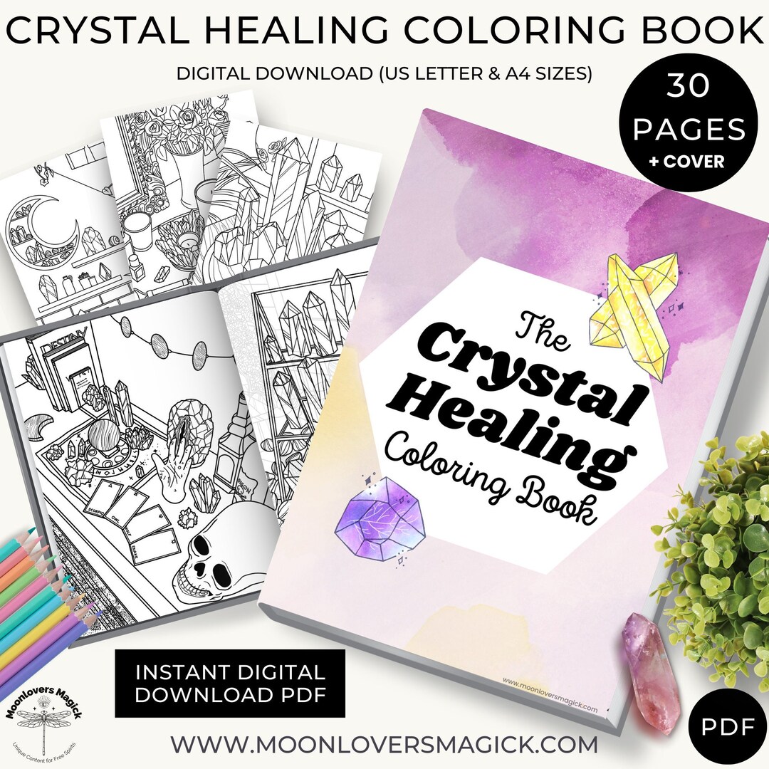30 Crystal Healing Coloring Pages, Realistic Adult Coloring Book ...
