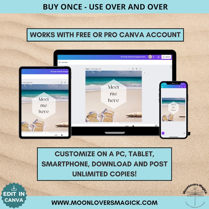 30 plantillas editables de publicaciones de Instagram con temática de Beach Ocean para Canva, descarga digital instantánea, aumento de la participación en las redes sociales, alimentación coherente imagen 5