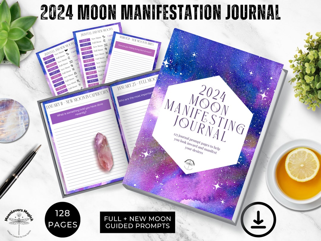2024 Moon Journal Printable, Digital Download, 128 Page Lunar Moon