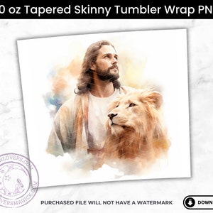 Jesus with Lion Tumbler Wrap, Seamless Sublimation Design, Straight & Tapered Skinny 20oz Tumbler Design, 300 DPI Instant Digital Download image 4