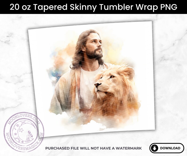 Jesus with Lion Tumbler Wrap, Seamless Sublimation Design, Straight & Tapered Skinny 20oz Tumbler Design, 300 DPI Instant Digital Download image 4