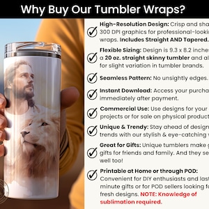 Jesus with Lion Tumbler Wrap, Seamless Sublimation Design, Straight & Tapered Skinny 20oz Tumbler Design, 300 DPI Instant Digital Download image 5