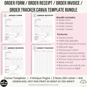 Logo Custom Order Form Template, Order Tracker, Order Receipt Canva Template Bundle, Small Business Printable, Fully Editable & Customizable image 2