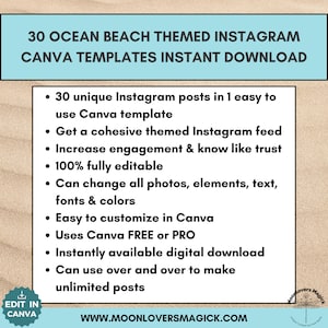 30 plantillas editables de publicaciones de Instagram con temática de Beach Ocean para Canva, descarga digital instantánea, aumento de la participación en las redes sociales, alimentación coherente imagen 6