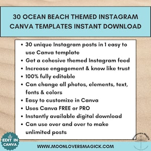 30 Editable Beach Ocean Themed Instagram Post Templates for Canva, Instant Digital Download, Increase Social Media Engagement, Cohesive Feed image 6