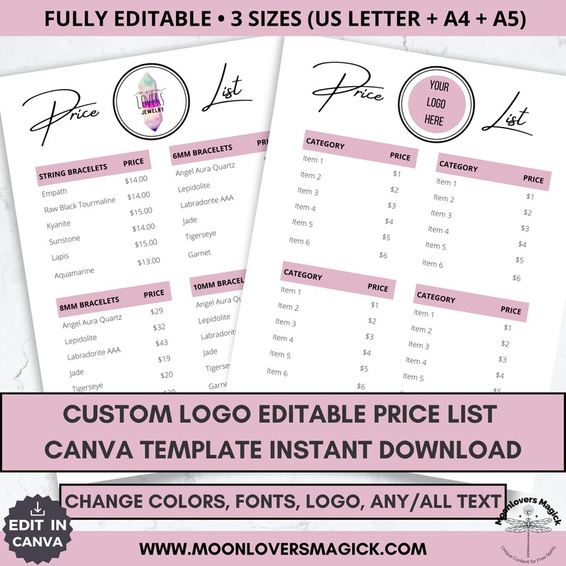 Custom Logo Order Form, Order Receipt, Price List, Gift Certificate, Thank You Card Canva Template Bundle Small Business Editable Printables image 4