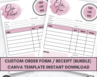 Custom Order Form / Order Receipt Canva Template Bundle, Small Craft Business Instant Access Printable Download, Editable & Customizable