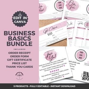 Custom Logo Order Form, Order Receipt, Price List, Gift Certificate, Thank You Card Canva Template Bundle Small Business Editable Printables image 1