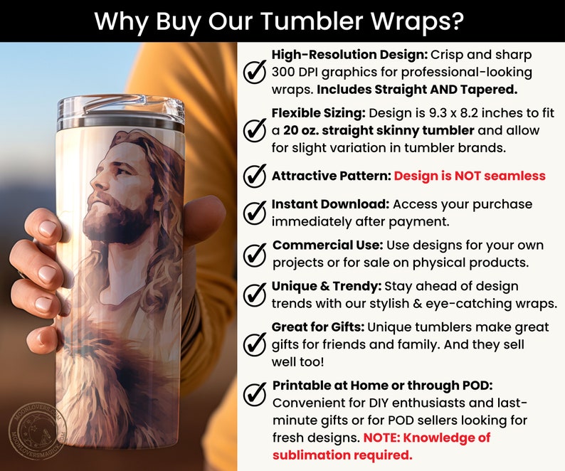 Christlicher Tumbler Wrap, Jesus mit Löwe Sublimation Design, Straight & Tapered Skinny 20oz Tumbler Design, 300 DPI sofortiger digitaler Download Bild 5