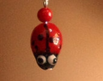 Lampworked Red Glass Ladybug Drop Earrings