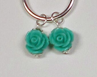 Southwest Turquoise Acrylic Rose Drops with Silver Bead