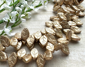 Hojas de oro azteca de 12 x 7 mm, cuentas de hoja, cuentas de vidrio checo, cuentas de alta calidad para joyeros, cuentas colgantes, suministros de joyería
