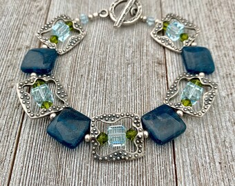 Pulsera de apatita, pulsera de piedras preciosas y plata de ley, joyería de cristal, regalo de San Valentín, regalo de cumpleaños para ella, joyería de cuentas
