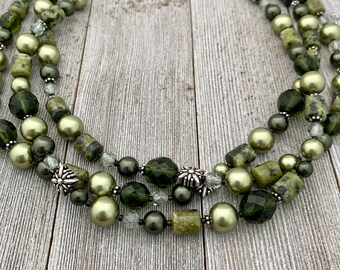 Shades of Green Multi-Strand Necklace