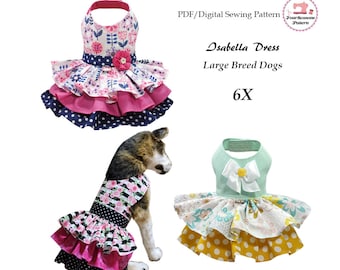 Vestido para perro Isabella -6X- Patrón de costura en PDF, Patrón de ropa para perros grandes, Vestido para perros grandes, Tutorial y patrón de costura de ropa para mascotas