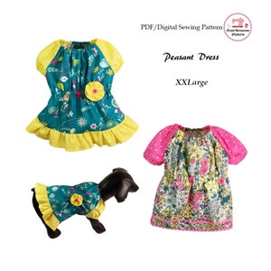 Peasant Dog Dress Sewing Pattern PDF, Designer Dog Clothes, Small Pet Dog and Cat Clothes Patterns, Pet Costume, Dog Shirt XXLARGE image 1