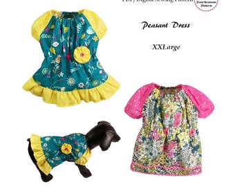 Peasant Dog Dress Sewing Pattern PDF, Designer Dog Clothes, Small Pet Dog and Cat Clothes Patterns, Pet Costume,  Dog Shirt -XXLARGE-
