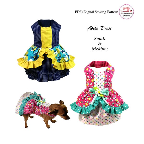 Adela Dog Dress -SMALL & MEDIUM- Dog Clothes Sewing Pattern PDF, Dog Clothes Pattern, Dog Harness, Pet Clothes