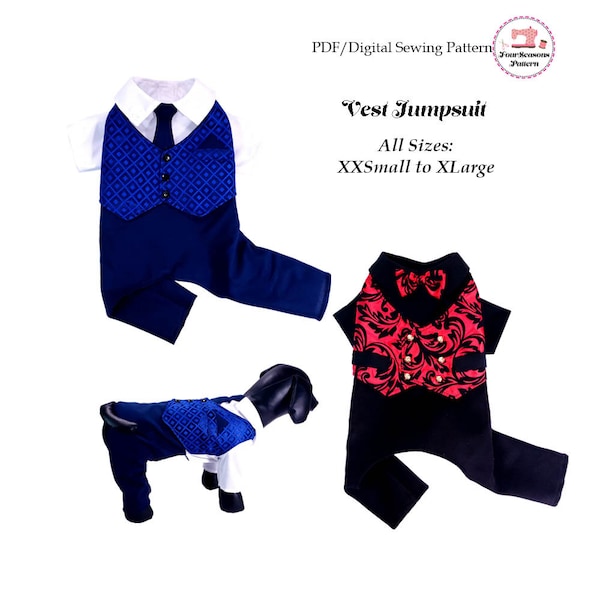 Vest Suit Dog Pattern, Dog Clothes Sewing Pattern, PDFSewing Pattern, Dog Clothes, Dog Dress, Pet Clothes -All Sizes XXSMALL to XXLARGE-