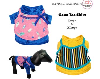Gina Dog Tee Shirt, Dog Shirt -LARGE & XLARGE- Sewing Pattern PDF, Dog Clothes Pattern, Dog Harness, Pet Clothes, Dog Sweater