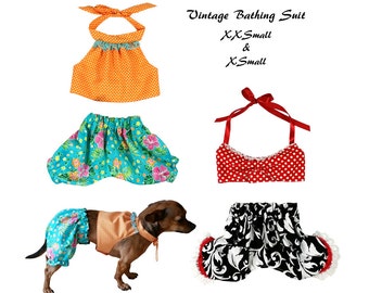Vintage Dog Bathing Suit Pattern -XXSMALL & XSMALL- Dog Clothes Sewing Pattern PDF, Swimming Suit, Dog Harness Sewing Pattern