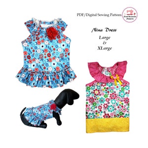 Nina Dog Dress Sewing Pattern PDF, Pet Dog Cat Dresses, Small Pet Dog and Cat Clothes Pattern, Pet and Dog Apparel -LARGE & XLARGE