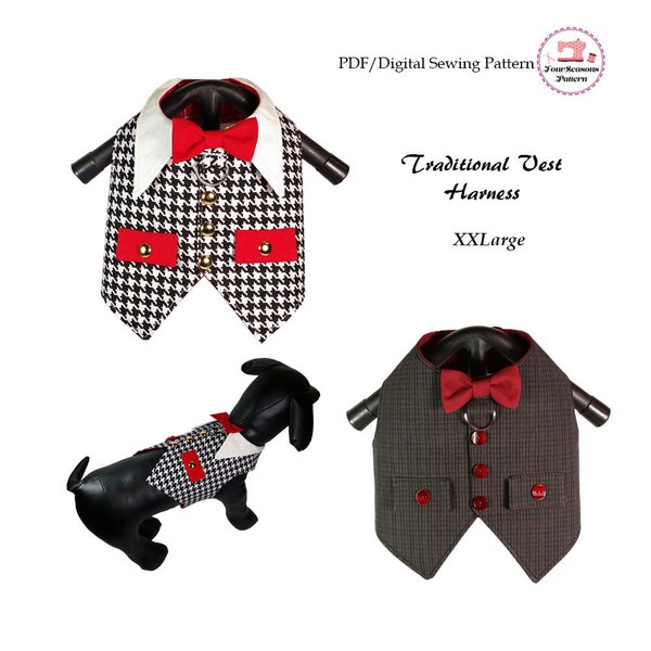 Traditional Vest -XXLARGE- PDF Sewing Pattern, Dog Clothes Pattern, Dog Harness, Pet Clothes, Dog Wedding Vest, Dog Tuxedo