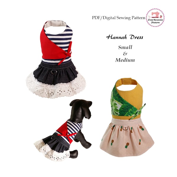 Hannah Dog Dress Sewing Pattern PDF, Small Pet and Dog Clothes, Dog Cat Dresses, Dog Lover, Dog Dress Pattern, Yorkie Dress -SMALL & MEDIUM-