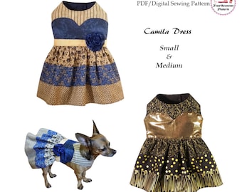 Camila Dog Dress -SMALL & MEDIUM- Sewing Pattern PDF, Dog Clothes Pattern, Dog Harness, Pet Clothes