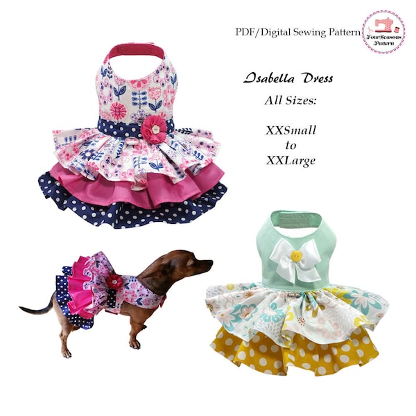 Isabella Dog Dress, ALL SIZES xxsmall to xxlarge, Dog Dress Sewing Pattern PDF, Dog Clothes, Pets Tutorial and Sewing Pattern