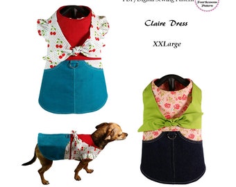 Claire Dog Dress Sewing Pattern PDF, Pet Dog Cat Harness, Small Dog Outfits, Dog and Cat Costume, Pet Tutu, Pet Dress Pattern -XXLARGE-