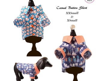 Casual Button Shirt -XXSMALL & XSMALL- Sewing Pattern PDF, Dog Clothes Pattern, Dog Harness, Pet Clothes