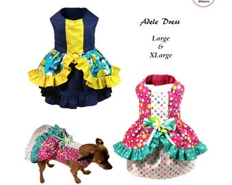 Adela Dog Dress -LARGE & XLARGE- Sewing Pattern PDF, Dog Clothes Pattern, Dog Harness, Pet Clothes