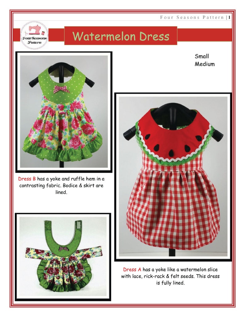 Watermelon Dog Dress Pattern LARGE & XLARGE Dog Clothes Etsy