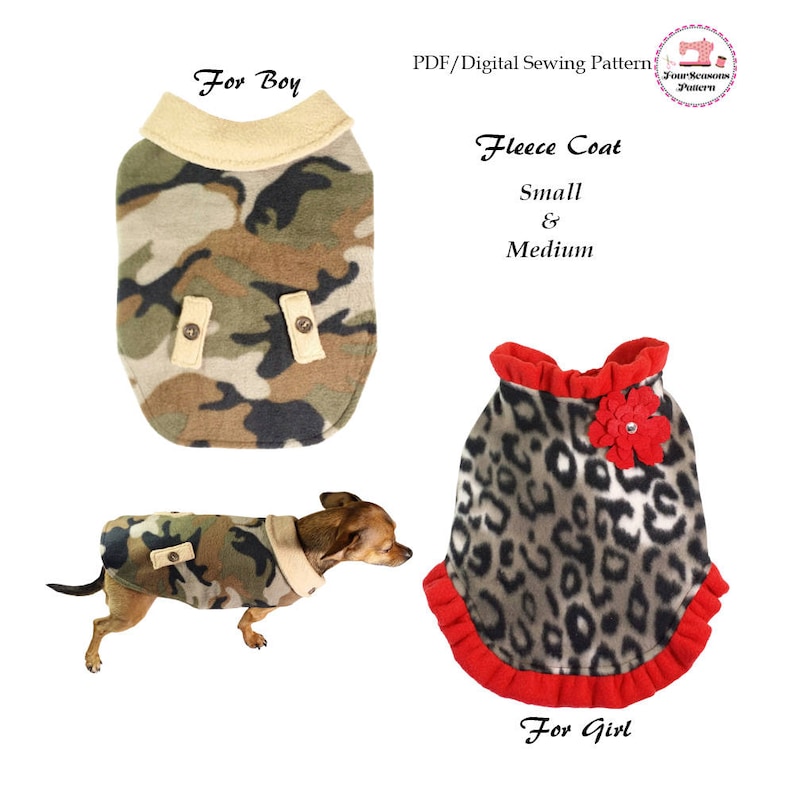 Dog Clothes Patterns Dog Coat Pet Clothes patterns Fleece Coat -SMALL /& MEDIUM- Dog Jacket Sewing Pattern PDF