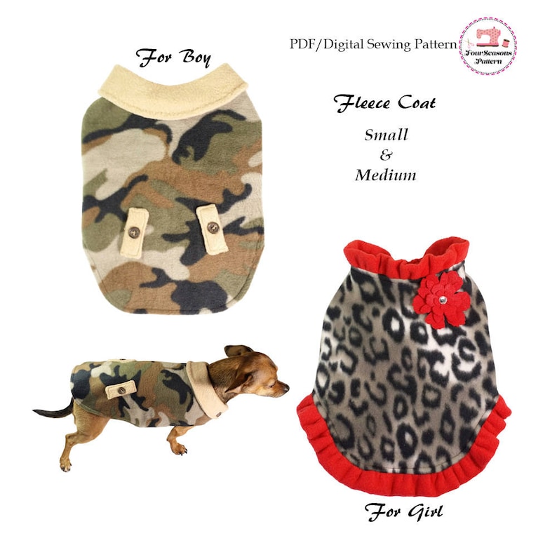 Fleece Coat SMALL & MEDIUM Dog Jacket Sewing Pattern PDF, Dog Clothes Patterns, Dog Coat, Pet Clothes patterns image 1