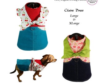 Claire Dog Dress Sewing Pattern PDF, Designer Dog Clothes Patterns, Dog Vest Pet Dog Cat Sailor Outfit Costumes, Dog Skirt -LARGE & XLARGE-