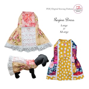 Regina Dog Dress, Dog Clothes Sewing Pattern -LARGE & XLARGE- PDF Sewing Pattern, Dog Clothes, Dog Dress, Pet Clothes, Digital Pattern