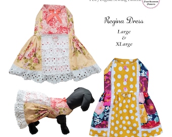 Regina Dog Dress, Dog Clothes Sewing Pattern -LARGE & XLARGE- PDF Sewing Pattern, Dog Clothes, Dog Dress, Pet Clothes, Digital Pattern