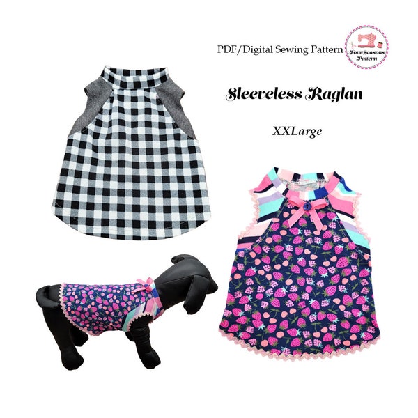 XLARGE- Bezrękawnik Raglan Wzór do szycia Cyfrowy, Koszulka dla psa, Sukienka dla psa, Ubranka dla psa Wzór PDF, Samouczek i Wzór do szycia ubranek dla zwierząt